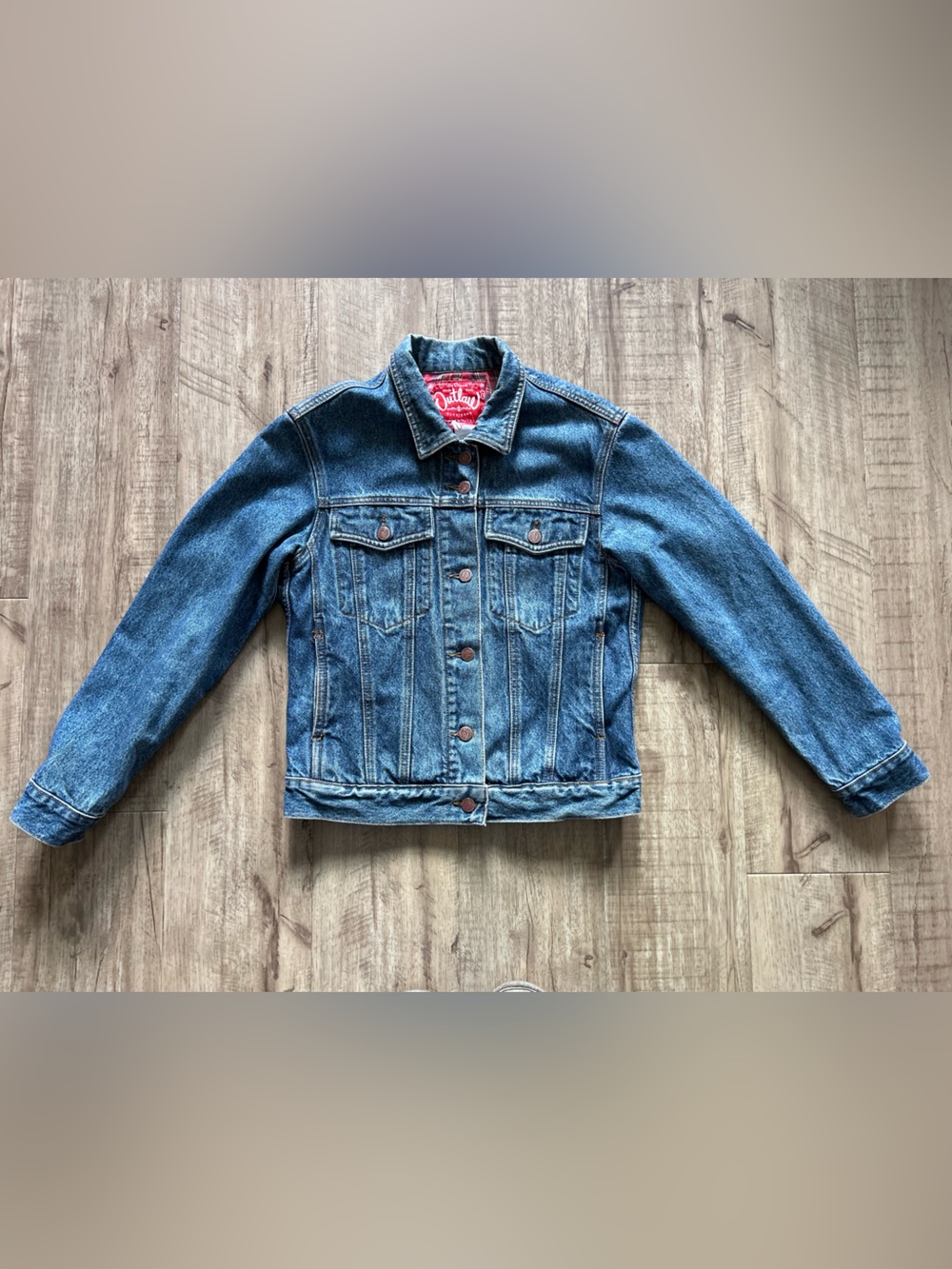 Vintage y2k 2000βs Outlaw Blue Denim jean Trucker Jacket western made in USA